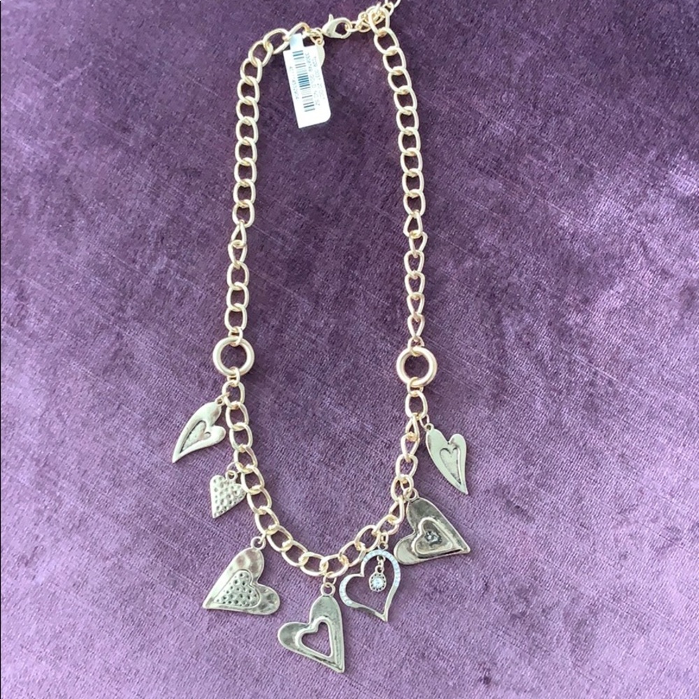 Antiqued gold heart charm necklace